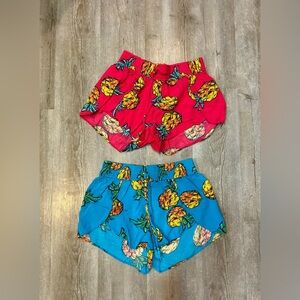 Aerie Pineapple Flowy Shorts Blue Pink set of 2 SZ XS